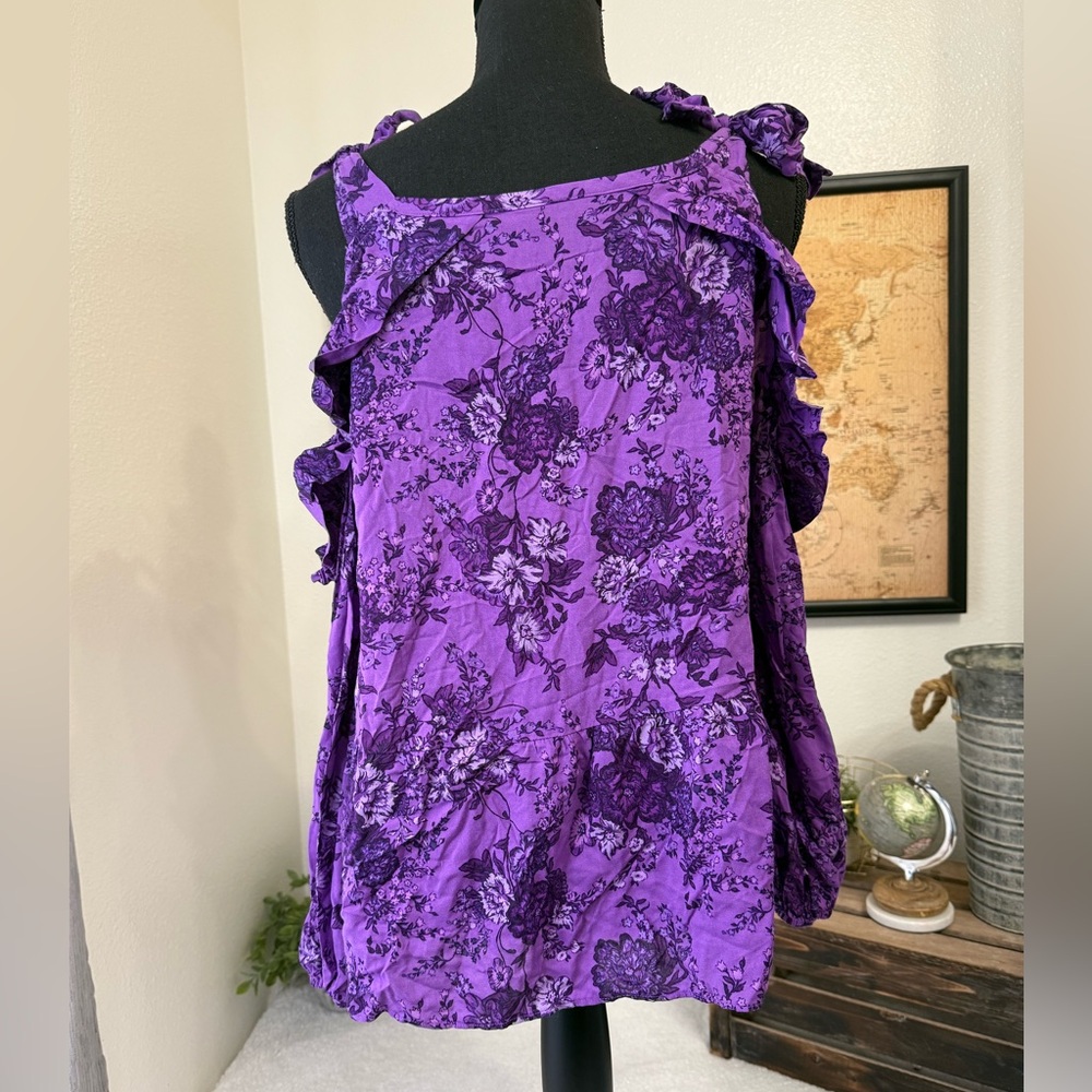 INC cold shoulder floral print top medium - Picture 5 of 11